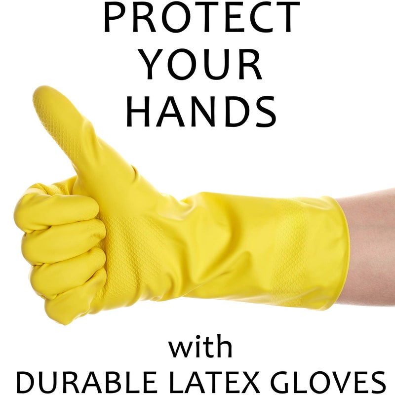 SteadMax 3 Pack Yellow Cleaning Dish Gloves, Professional Natural Rubber Latex Dishwashing Gloves, Reusable Kitchen Dishwasher Gloves Medium Size (3 Pairs) (Pack of 1) - Image 4